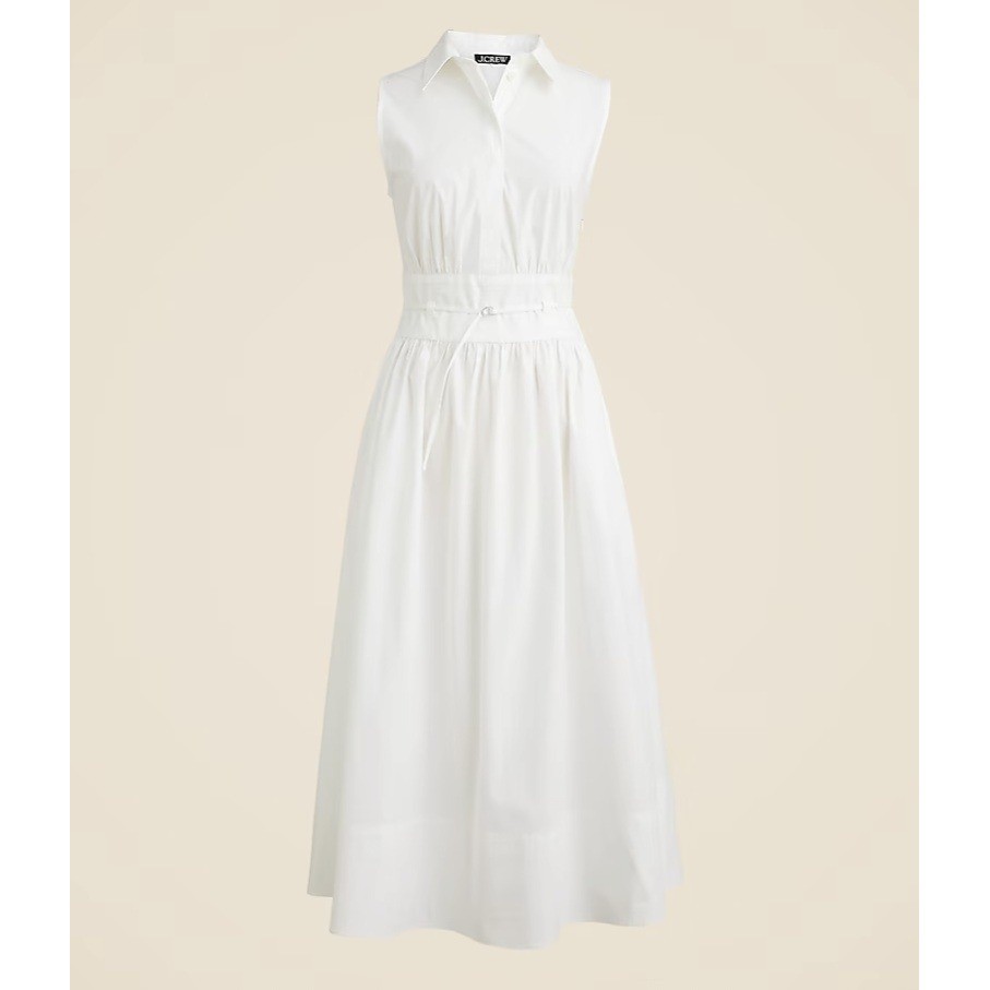 J.Crew Fitted Waist Shirt Dress Womens 10 White Preppy Minimalist Coastal  NWT