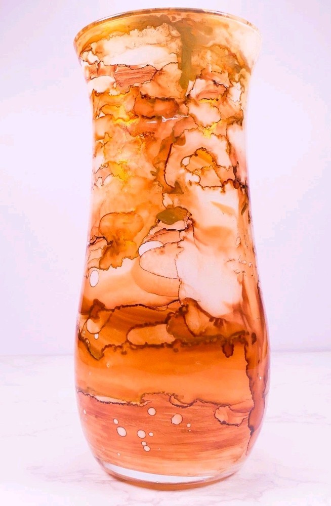 Murano Style Franco Italy Hand Blown Marbled Watercolor Art Glass Vase 8.5
