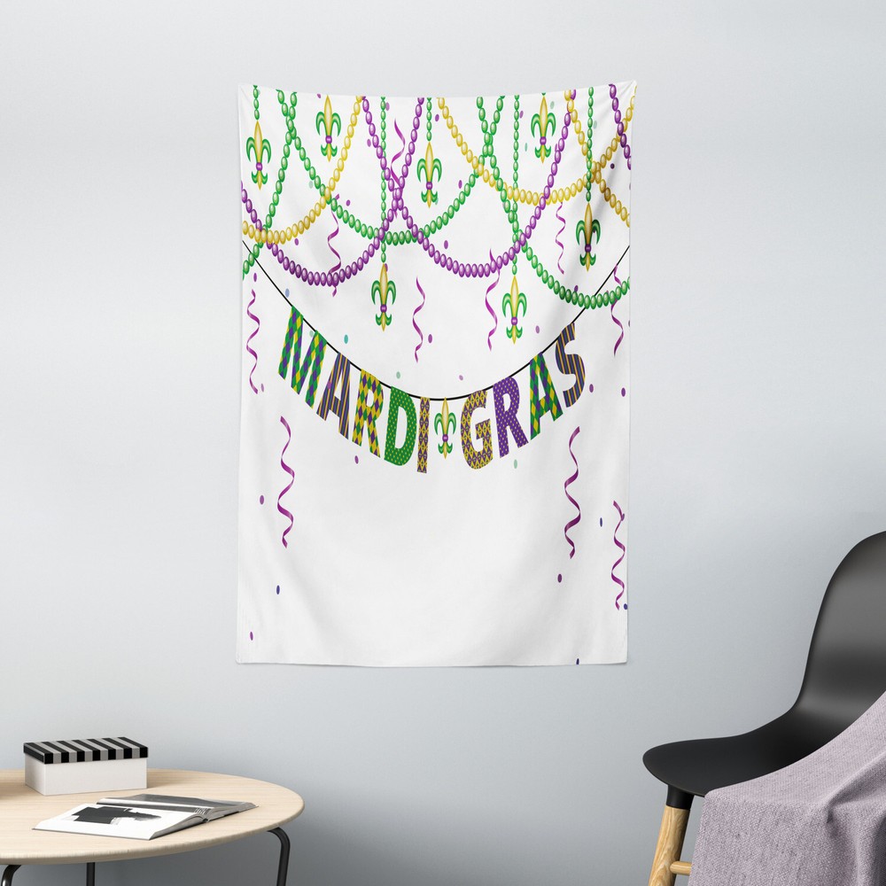 Mardi Gras Tapestry Fleur De Lis Beads Print Wall Hanging Decor