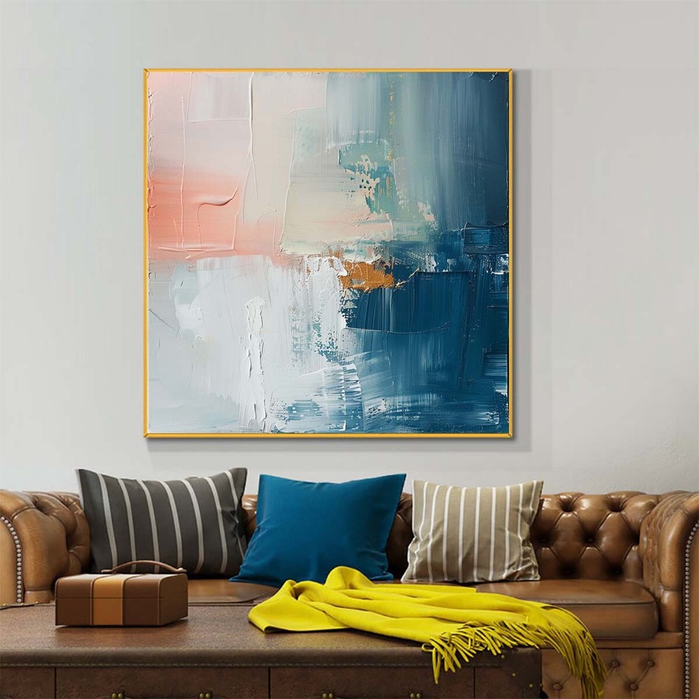 Hand-painted abstract oil Painting on canvas Home Wall Decor Room Blue Pink 31in