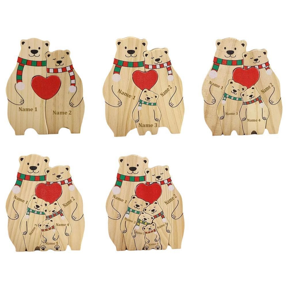 Wooden Bear Family Puzzle with Names -Personalized Bear Family Wooden ArtPuzzle