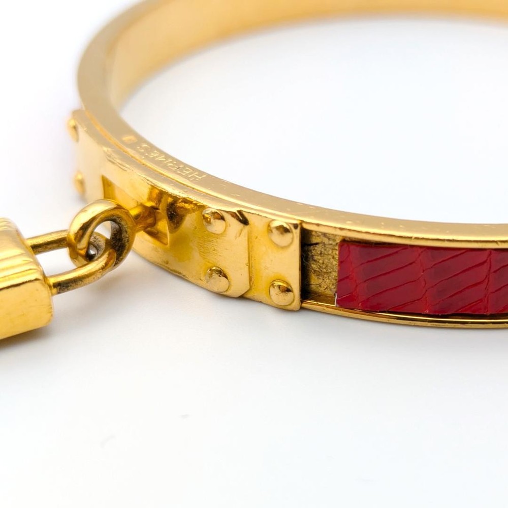 HERMES Kelly Gold Padlock Bangle Bracelet 6.7cm Elegant Womens Jewelry Japan Luxury Accessory