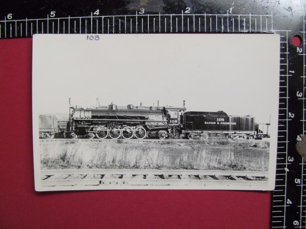 Bangor & Aroostook Railroad 4-8-2 Locomotive #108 Bar Rr Maine B&W Rppc Photo