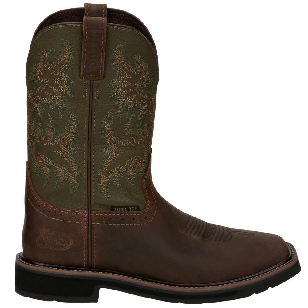 Justin Driller 11-Inch Steel Toe Work Boots for Men - Brown