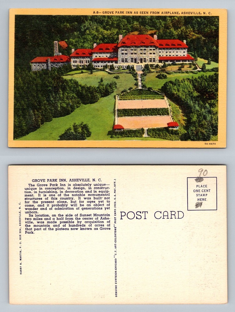 Asheville, NC-North Carolina, Grove Park Inn Aerial View Vintage Postcard