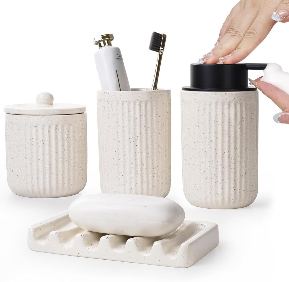 BosilunLife Beige Bathroom Accessories Set - Ceramic With Pockmark