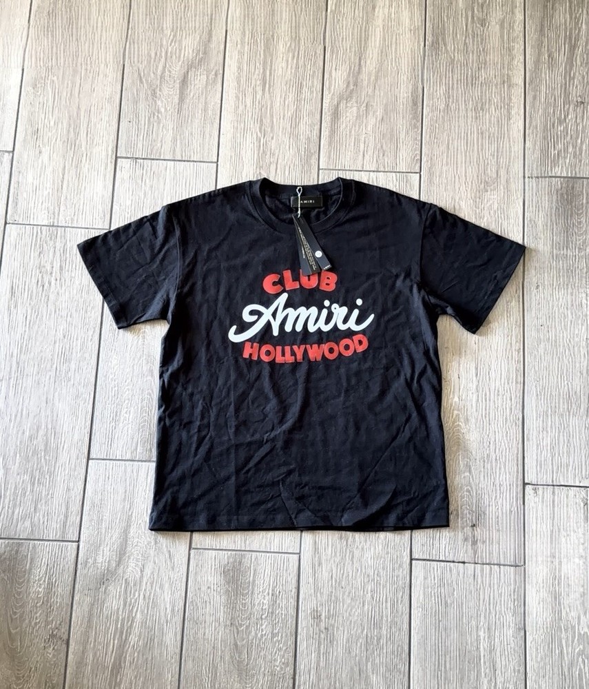 AMIRI Black Club Hollywood Graphic Logo Crewneck Short Sleeve Tee L Cotton