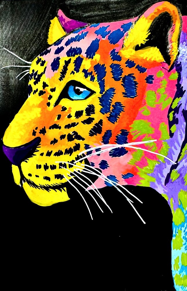 ACEO PRINT Animal Cheetah Big Cat Rainbow Safari Wildlife Neon   Tinycanvasbyh