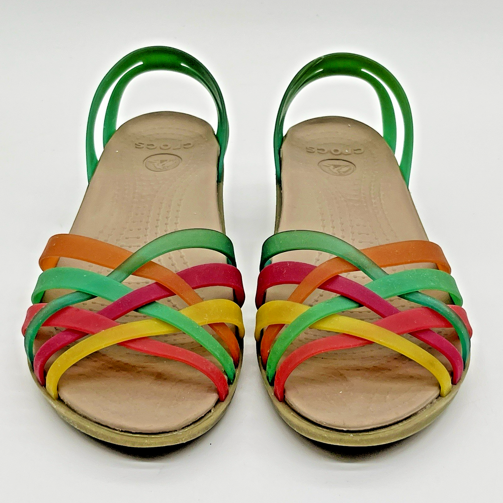 Crocs Rainbow Isabella Huarache Sandals Womens 6 Jelly Strappy Slip On Wedge