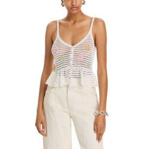 BLANKNYC Crochet Knit Top Womens L Cream Flower Boho Cottagecore Grannycore NWT