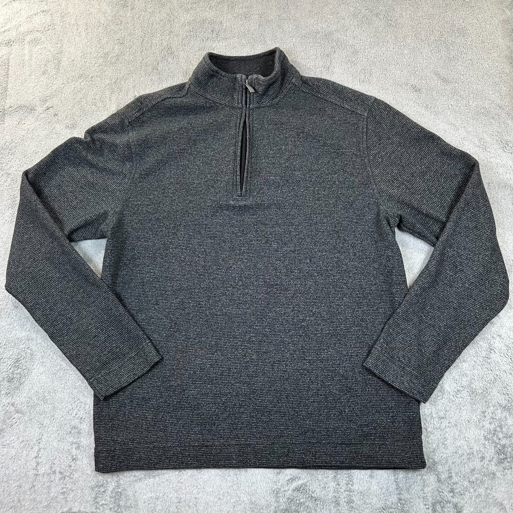 Van Heusen Men’s Quarter Zip Pullover Sweater Medium Gray Classic Fit Cotton Ble
