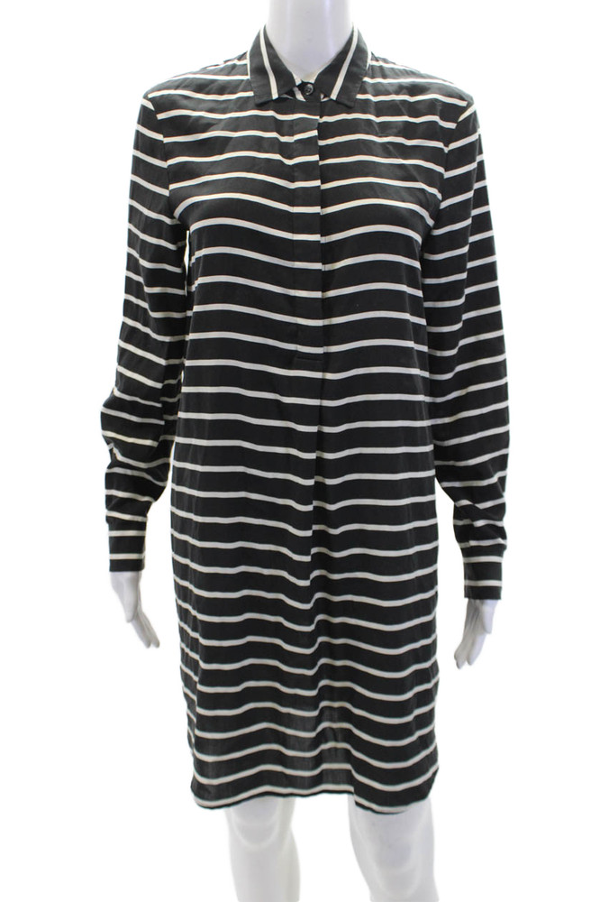 Madewell Womens SIlk Striped Collared Pullover Long Sleeve Dress Black Size SFree Shipping in US $100+ Orders | $6.95 Orders Below