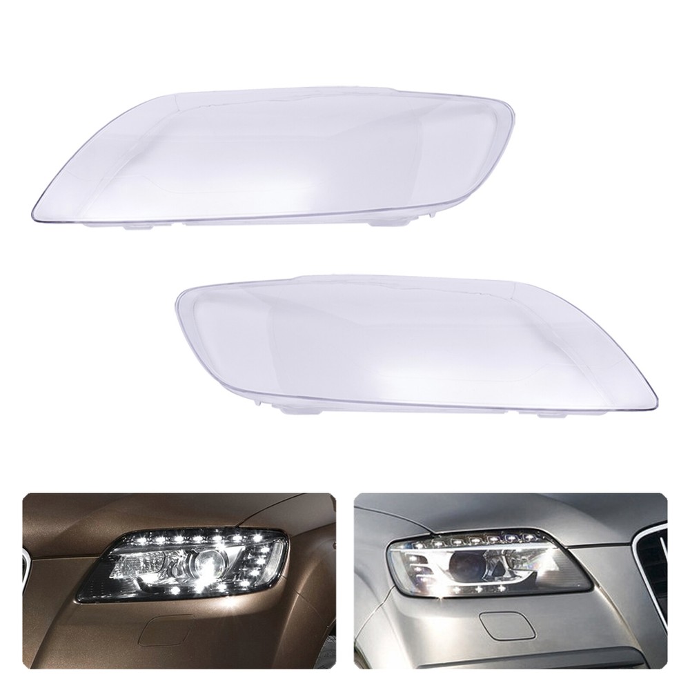 Pair For 2006-2015 Audi Q7 Headlights Headlamps Lens Cover Left+Right Waterproof