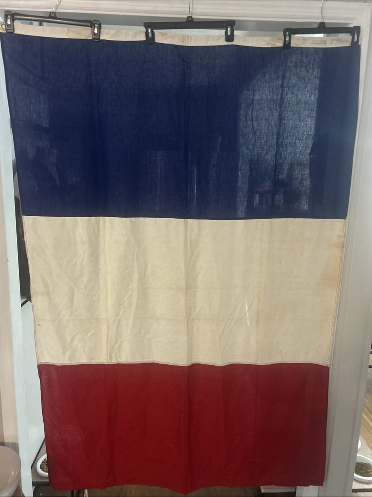 Vintage French Cotton Flag Textile Art Decor 4x6 Large Old Sewn Cloth