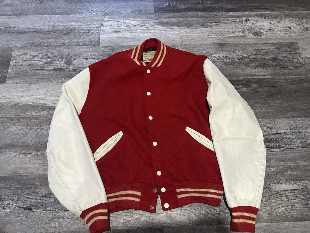 Vintage High School DeLong Red White Letterman’s Jacket Without Patches Size 44