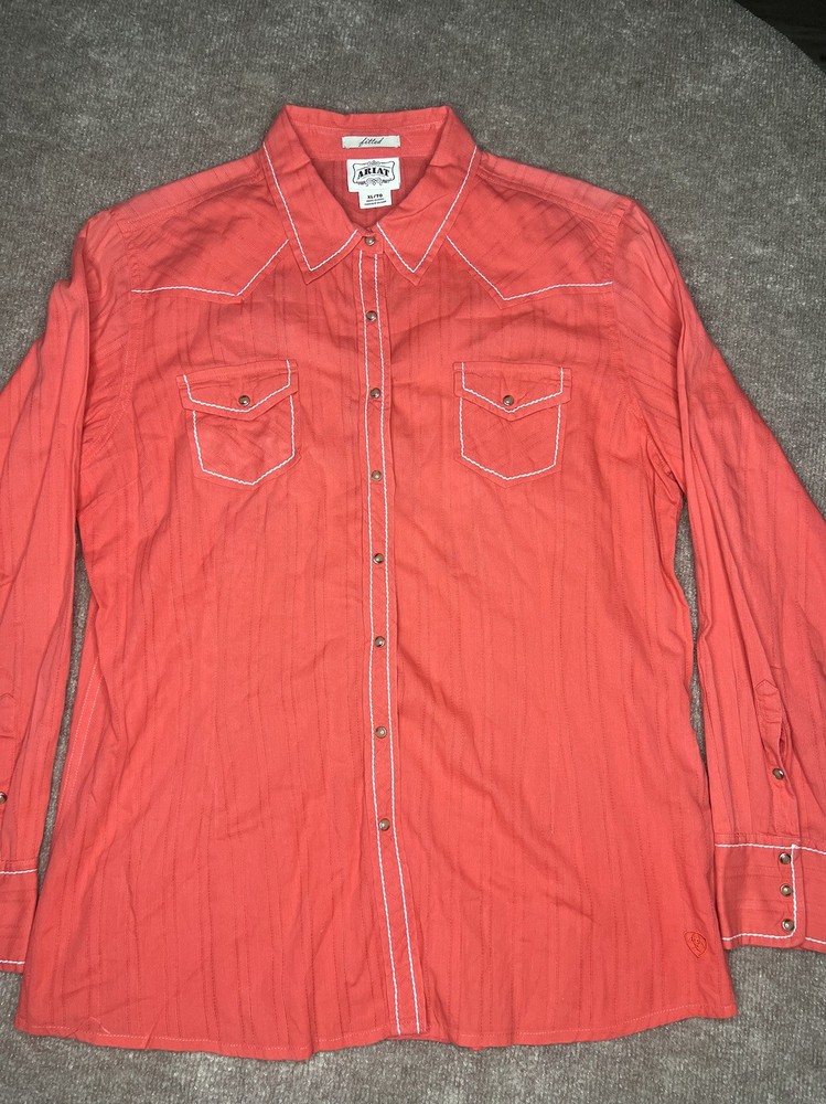 Ariat Womens Fitted Long Sleeve Button Down Shirt XL Peach