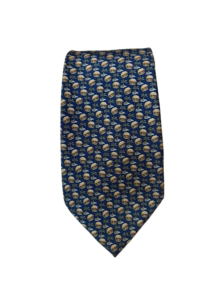 Vineyard Vines Cheeseburger Palm Tree Silk Tie Blue Novelty Necktie