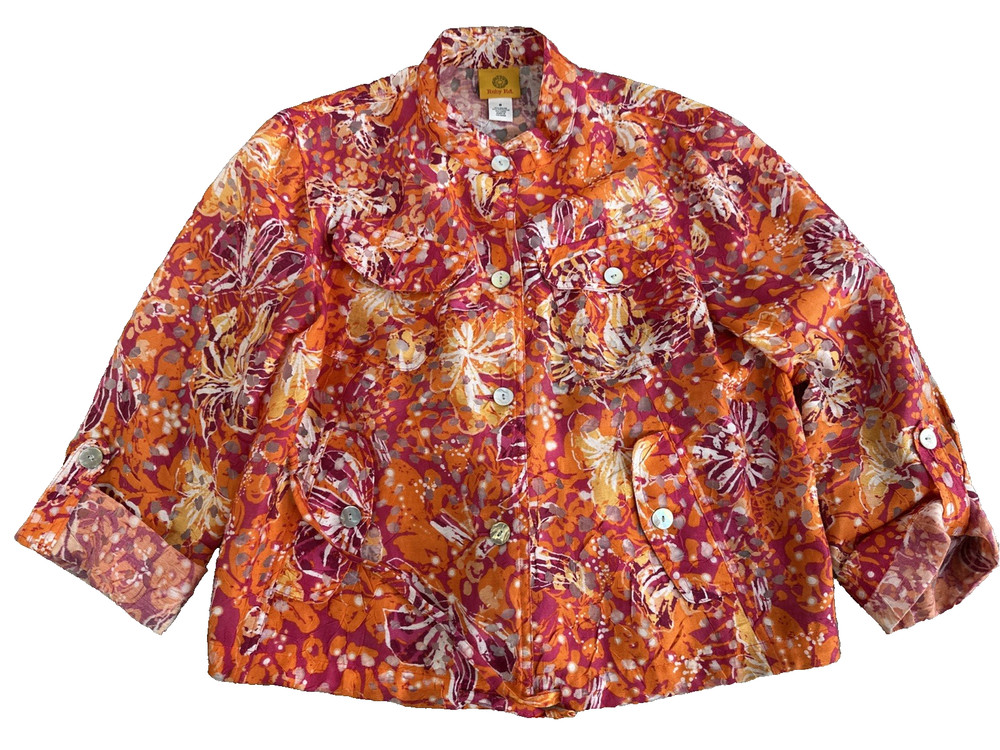Ruby Rd. Women's Sheer Button Down Blouse.  Floral Abstract Boho Size 8