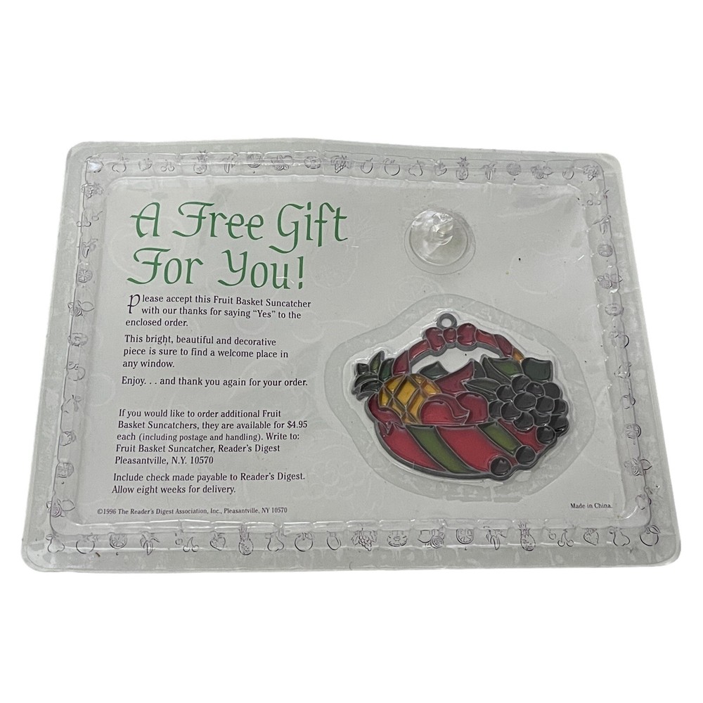 1996 Reader's Digest Fruit Basket Suncatcher with Suction Cup Window Decor