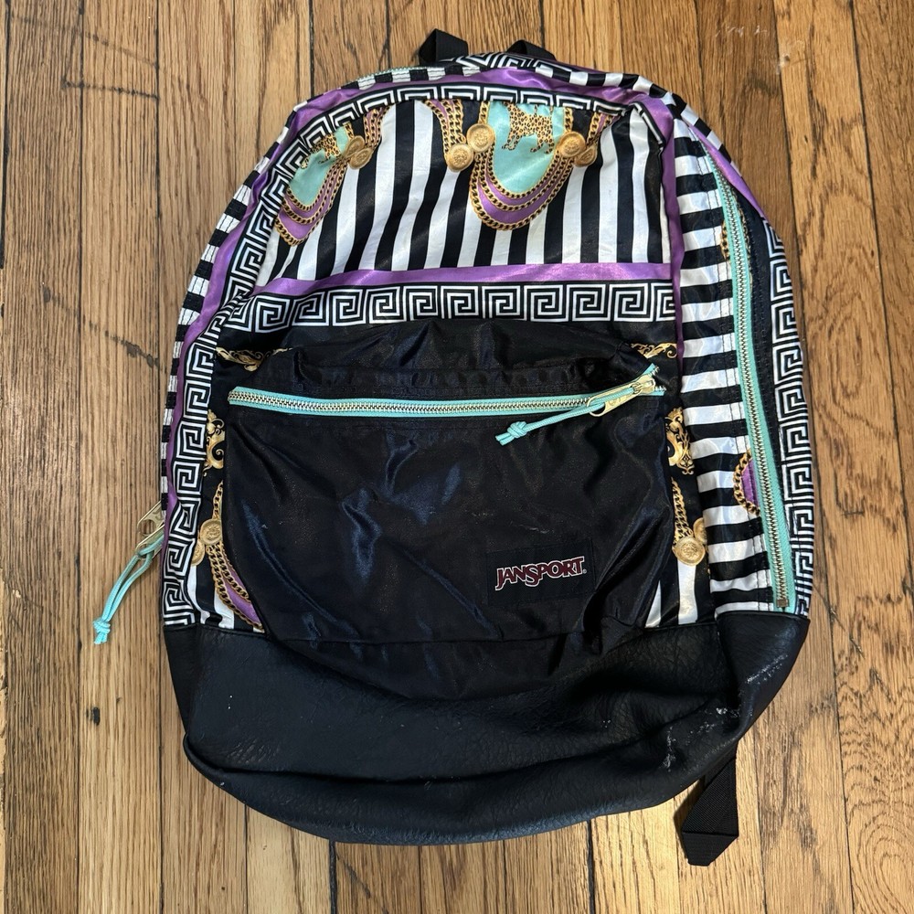 Jansport Backpack Super Livin Lavish Leopard Print Satin Look Luxe Glam Chains