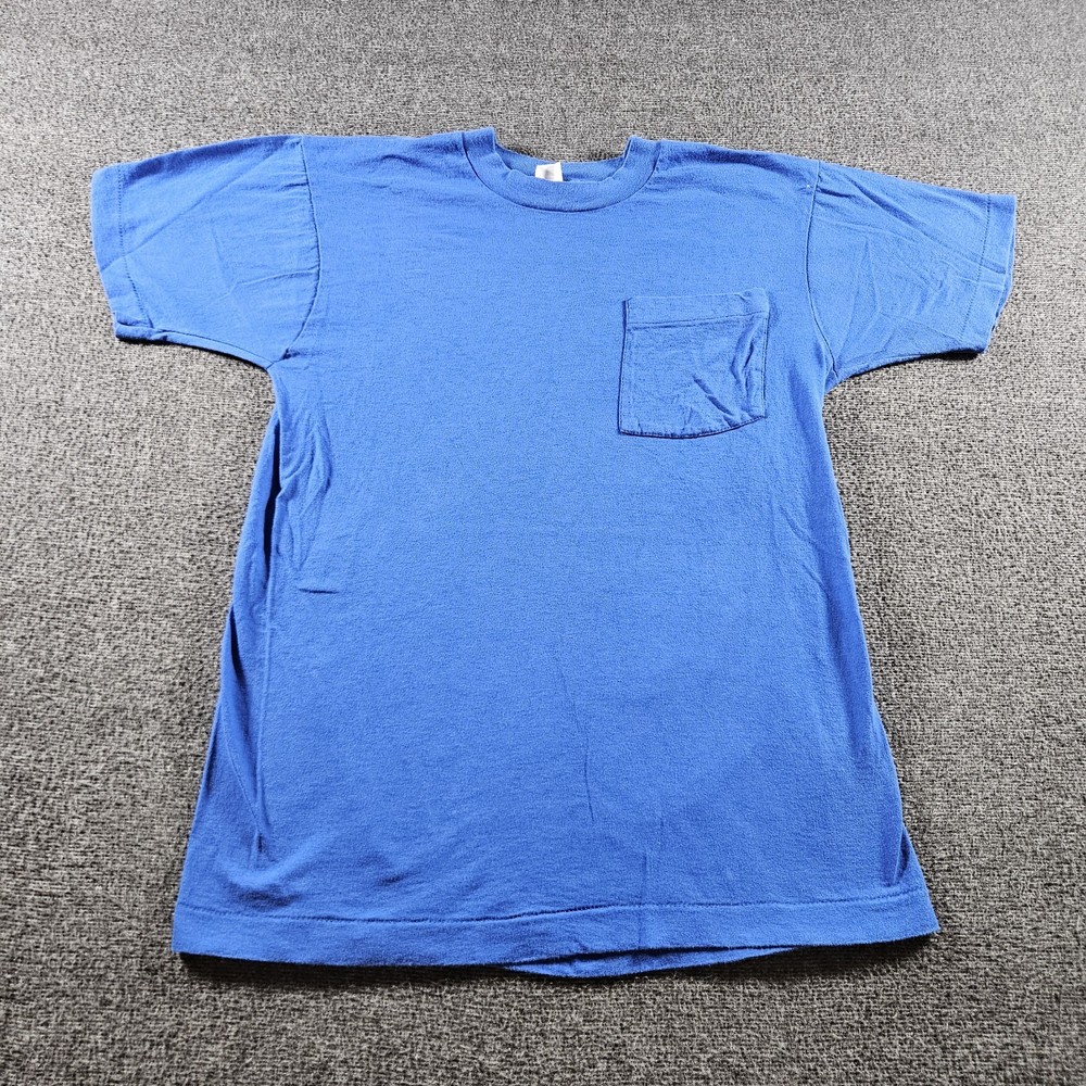 True Vintage 70s Pocket T Shirt Selvedge Blue Single Stitch Made In USA Sz M