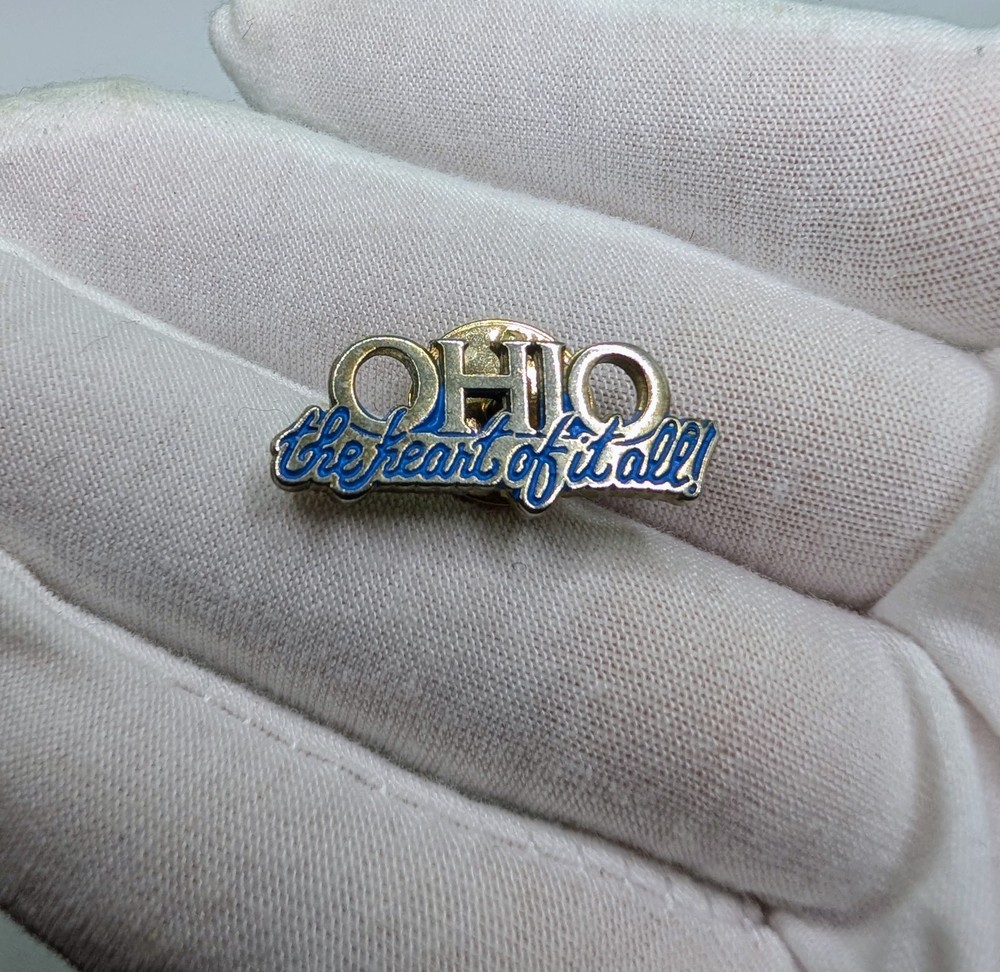 Vintage Ohio The Heart of It All State Slogan Travel Enamel Lapel Pin