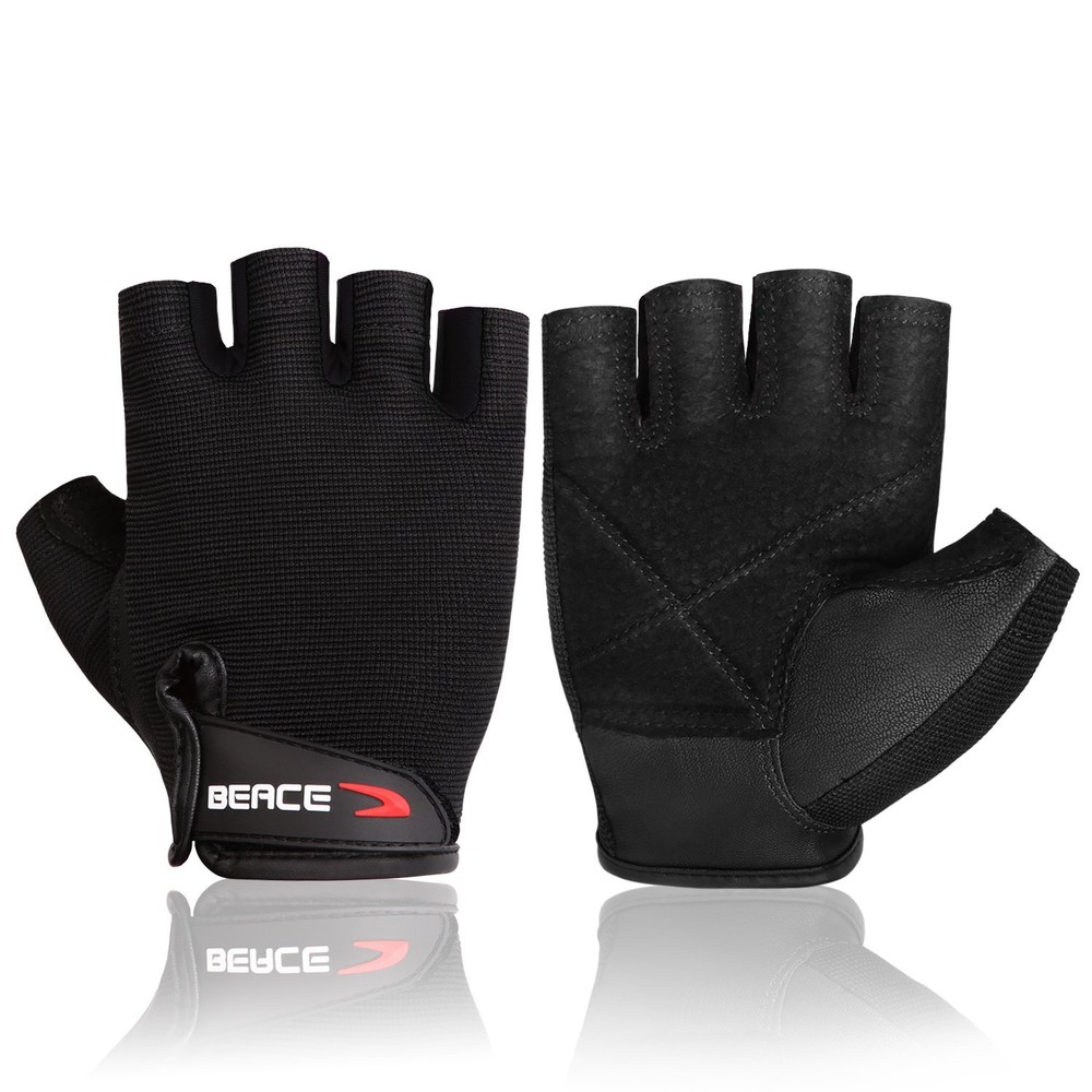 BEACE Weight Lifting Gym Gloves with Breathable Leather Palm for Workout Exer...