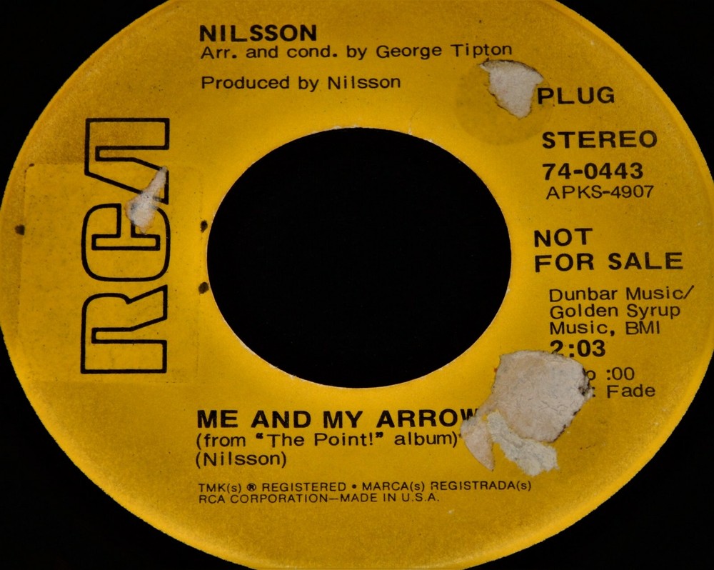 Vintage Record,NILSSON: ME AND MY ARROW & ARE YOU SLEEPING,PROMO,45 rpm,1971,Pop