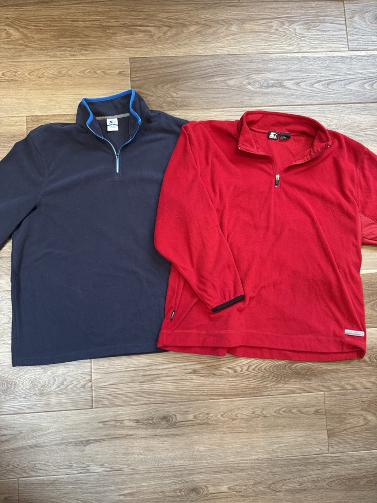 Starter Therma-Star Fleece 1/4 Zip Pullover - Vintage Lot Of 2 Red & Navy XL