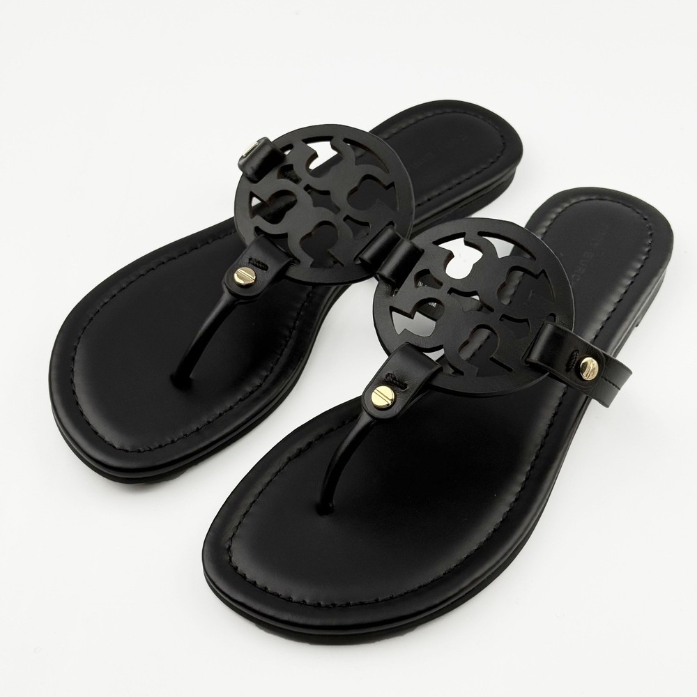 Tory Burch Miller Perfect Black Soft Calf Leather Women's Patent Sandals US8