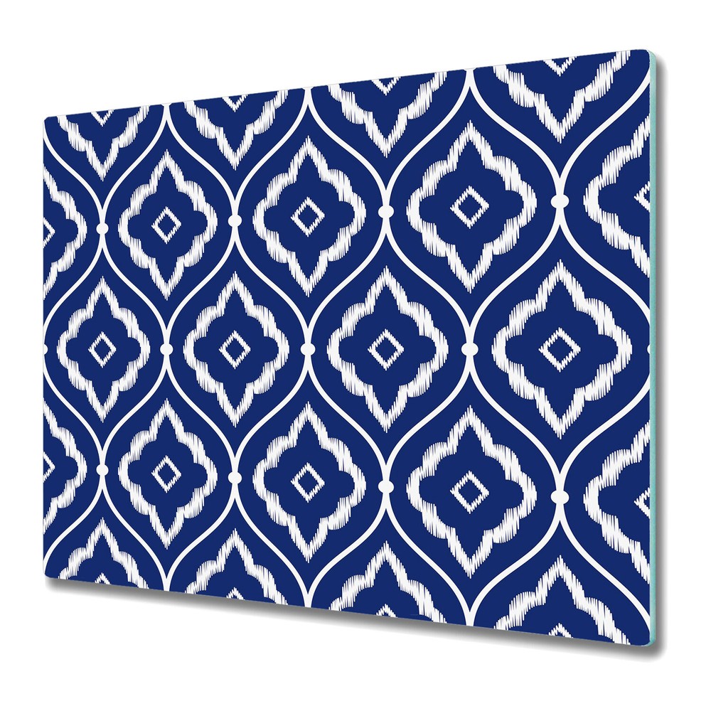 Glass Chopping Board Porcelain indigo Persian ikat blue and white photo 60x52