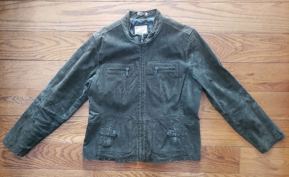 Genuine Suede Leather Jacket Olive Green Ruff Hewn Woman's  Size XL
