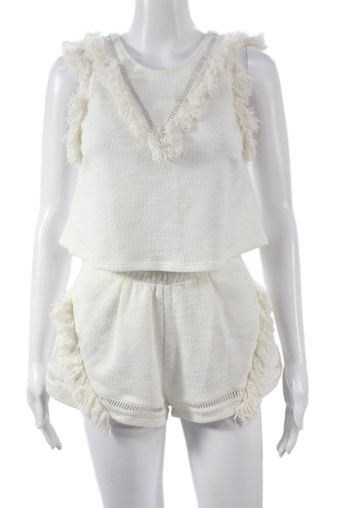 Suboo Women Set White V-Neck Sleeveless Button Cotton Blend Size 0Free Shipping in US $100+ Orders | $6.95 Orders Below