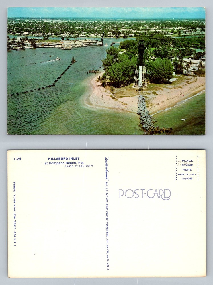 Pompano Beach, FL-Florida, Aerial Hillsboro Inlet Lighthouse Vintage Postcard