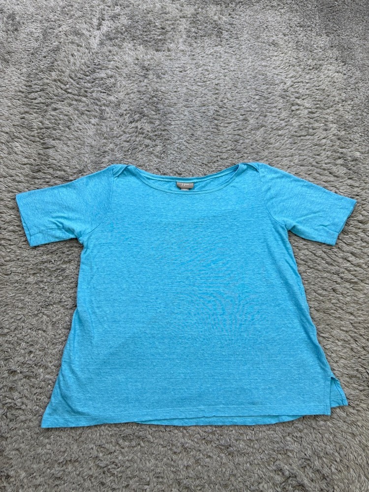 J Jill Top Women XS Petite Turquoise Linen Short Sleeve Lagenlook Beachy Shirt