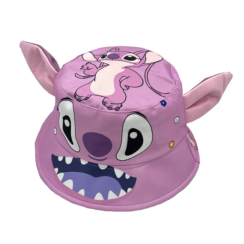 Stitch Angel Summer Sunscreen Bucket Hat for Kids UV Protection Fisherman Cap Boy Girl