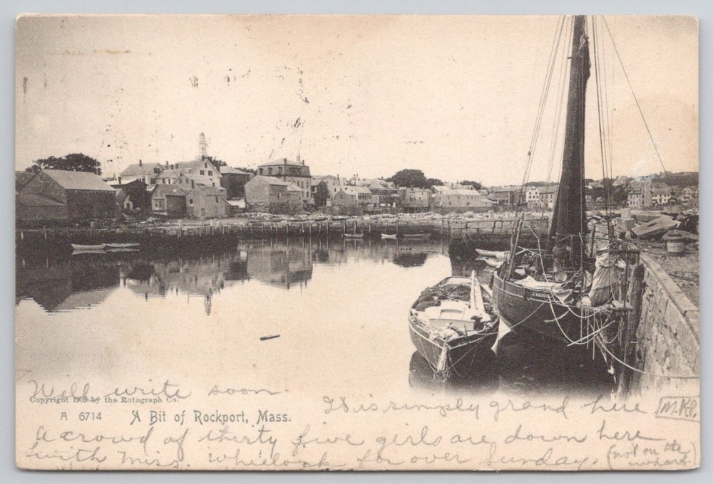 Rockport MA Harbor Boats Rotograph Co. Postmarked 1907 Massachusetts