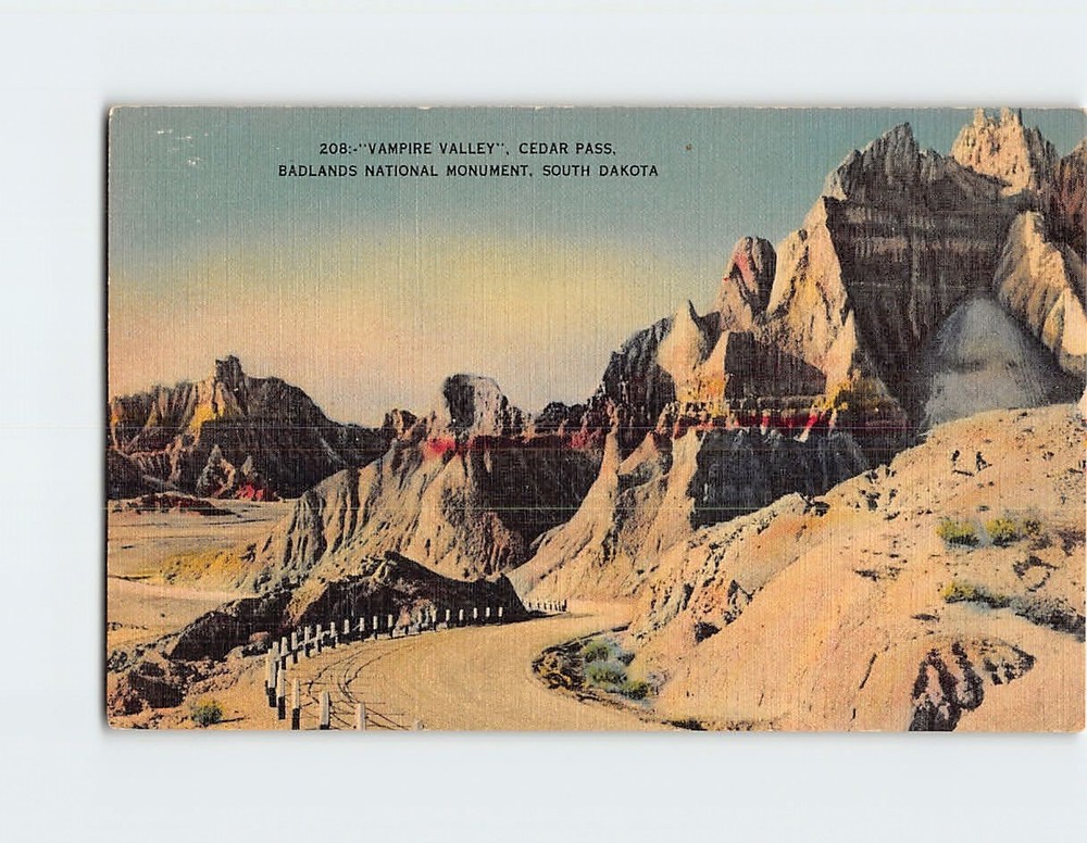 Postcard Vampire Valley Cedar Pass Badlands National Monument South Dakota USA
