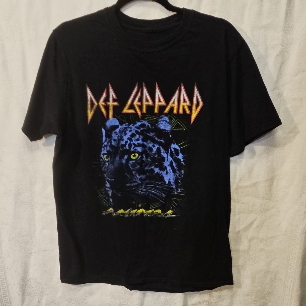 Def Leppard Men's Black Panther Logo Graphic Crew Neck T-Shirt Cotton