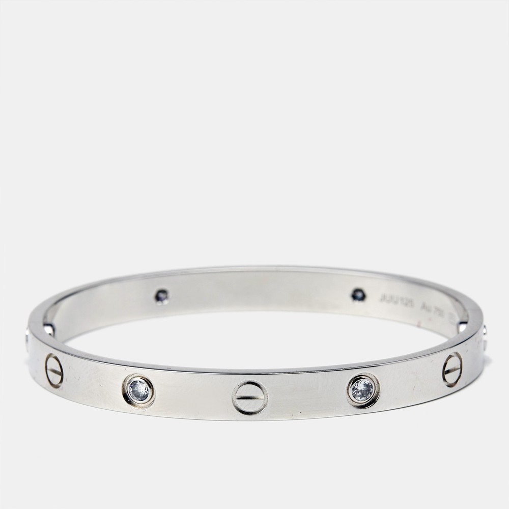 Cartier Love 18k White Gold Bracelet with 4 Diamonds Size 16