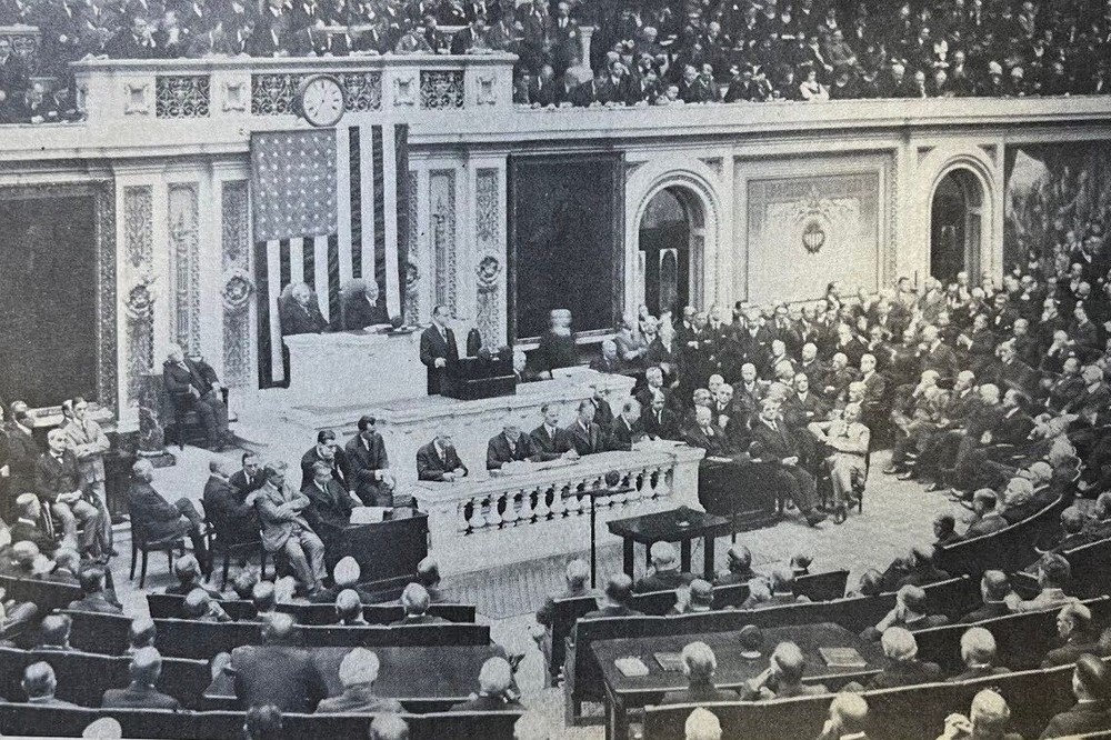 1924 Vintage Magazine Illustration President Calvin Coolidge Addressing Congress