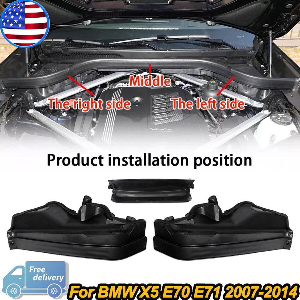 3PCS Engine Upper Cover Compartment Partition Panel For BMW X5 X6 E70 E71 07-14