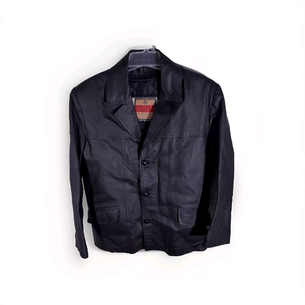 Men's Medium Black Leather Bomber Jacket Quilted Lined Sportswear