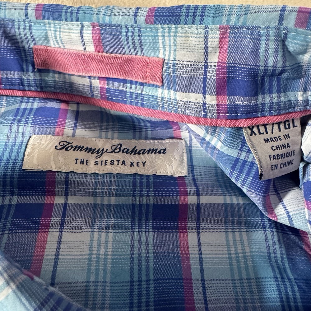 Tommy Bahama Siesta Key Shirt Men's XLT Plaid Button Up Nylon Performance