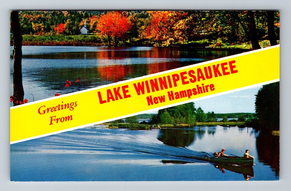 Lake Winnipesaukee NH-New Hampshire Banner Greetings Foliage Vintage Postcard