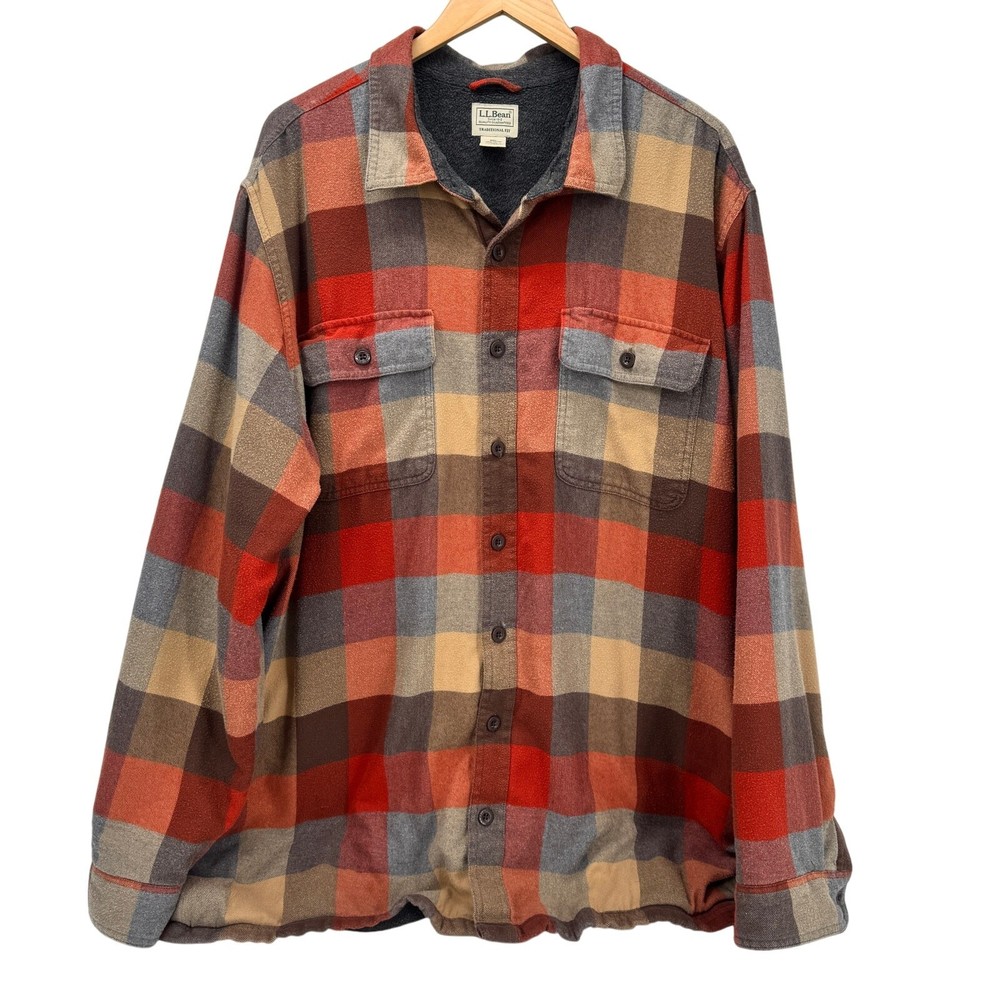 LL Bean Fleece-Lined Flannel Shirt Jacket for Men 2XLT Traditional Fit