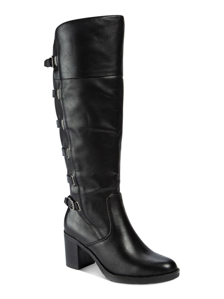 BARETRAPS Womens Black Strappy Gyllian Round Toe Block Heel Boots Shoes 6 M