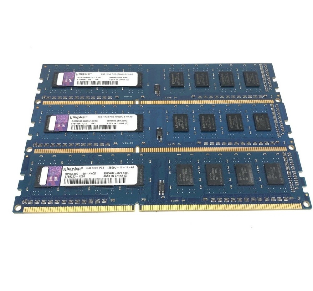3x Kingston 2GB 1Rx8 PC3-10600U -9-10-A0 Memory Sticks 6GB total RAM