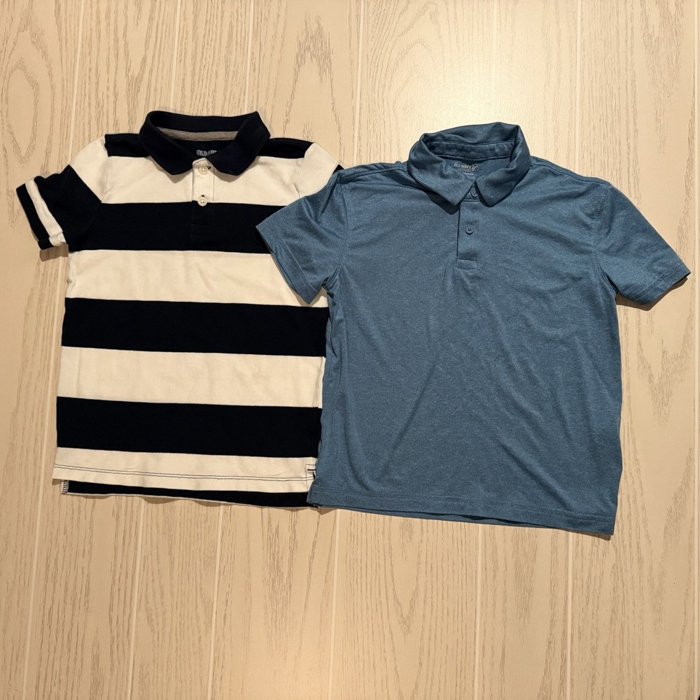 Old Navy Polo Shirts Boys XS 5 Blue Striped Short Sleeve School Uniform Lot of 2