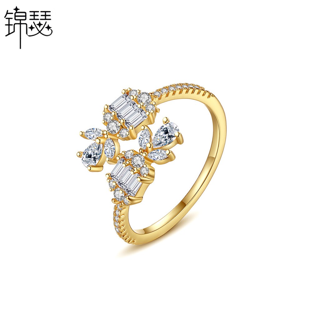 New Fashion Open Flower Open White Zircon Small Gold Plated Women's Ring